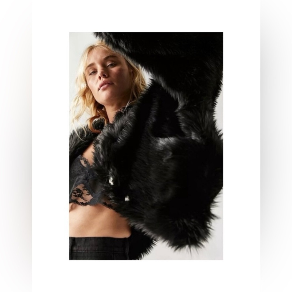 Free People All Night Faux Fur Jacket Black Large